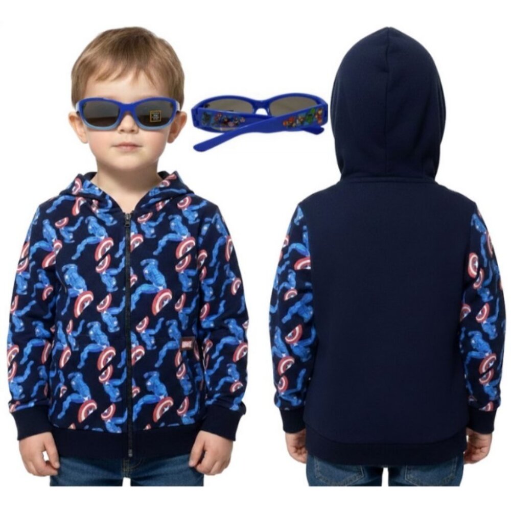 Marvel Captain America Hoodie Sweatshirt(4) + 1 Pair Avengers Sunglasses(3+) NWT